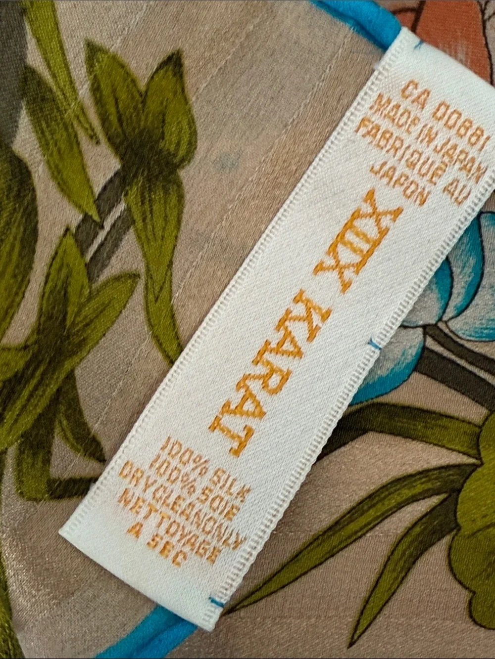 XIIX Karet Floral Silk Scarf with Turquoise Trim